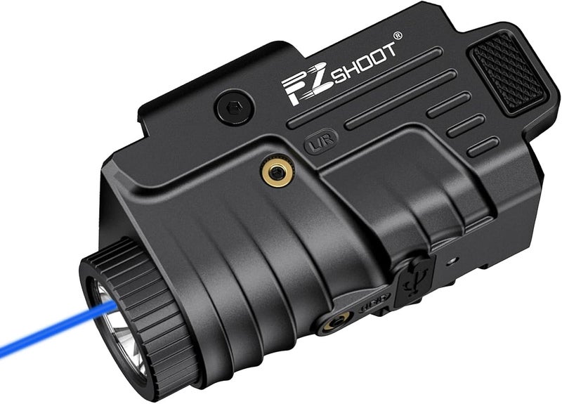EZshoot 800 Lumens Pistol Light Laser Combo Rechargeable, Pistol Flashlight with Slidable Rail Compatible with Glock and Picatinny Rail, Tactical Flashlight with Blue Laser Beam - Image 1